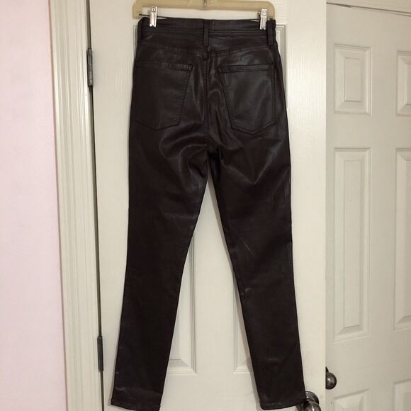 Agolde Pants Women 28 Faux Leather High Rise Jeans Pants Brown Stretch 8… - Picture 4 of 7